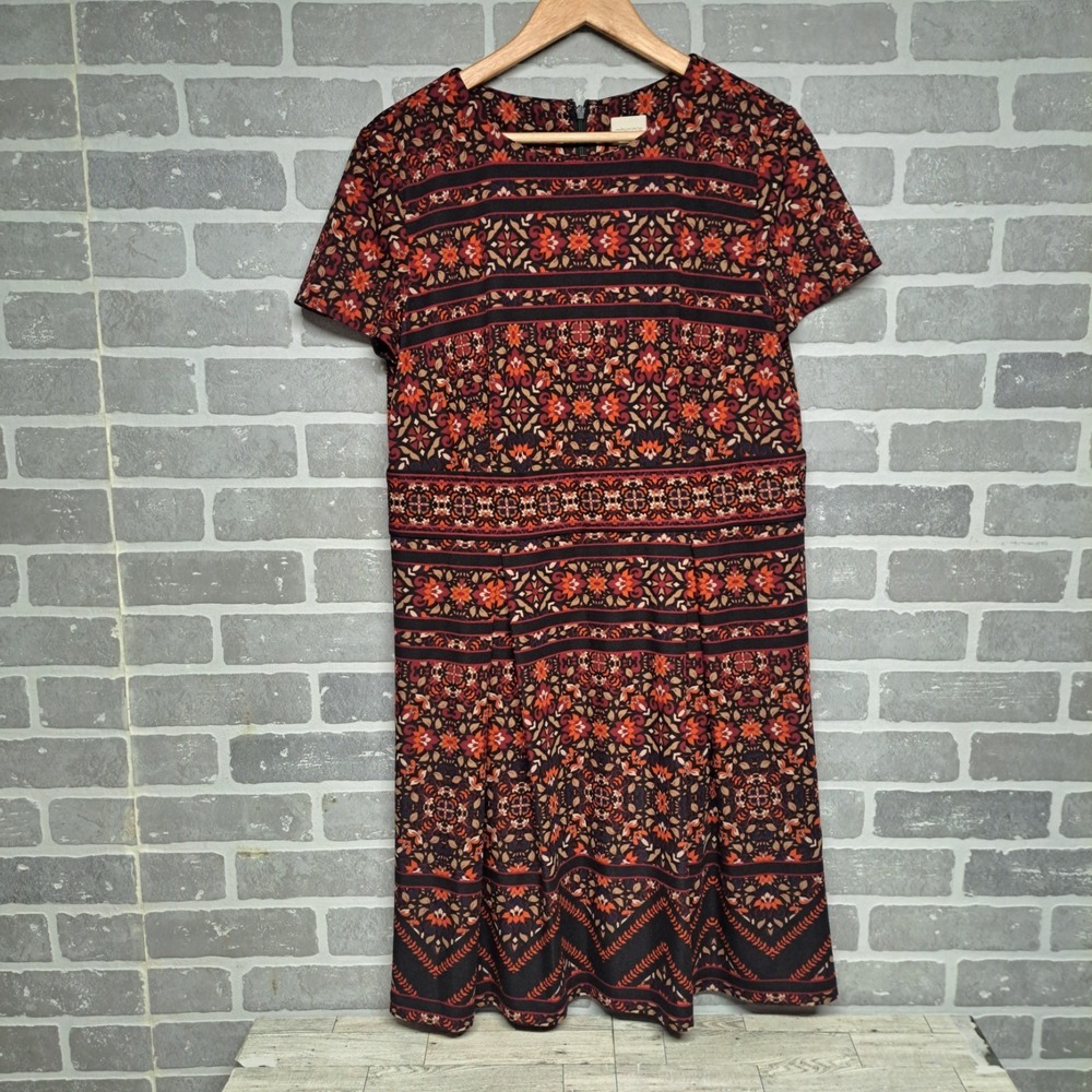 Chicos Womens Black Red Orange Folk Floral‎ Fit & Flare Dress Size 2 (Large)